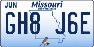 MO license plate GH8J6E