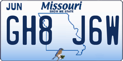 MO license plate GH8J6W