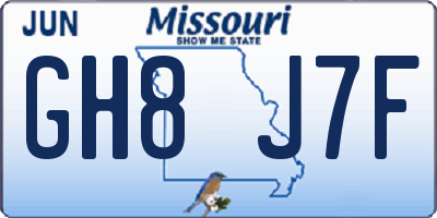 MO license plate GH8J7F