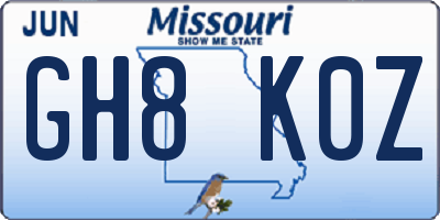 MO license plate GH8K0Z
