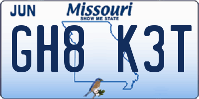 MO license plate GH8K3T