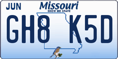 MO license plate GH8K5D