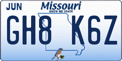 MO license plate GH8K6Z