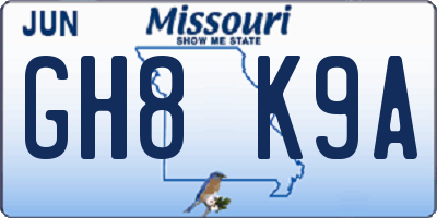 MO license plate GH8K9A