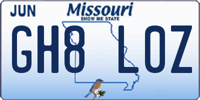 MO license plate GH8L0Z