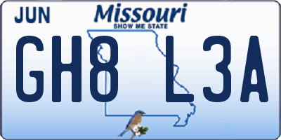 MO license plate GH8L3A