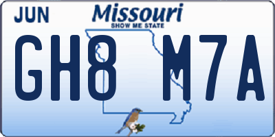 MO license plate GH8M7A