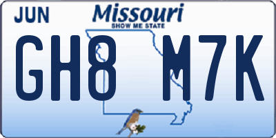 MO license plate GH8M7K