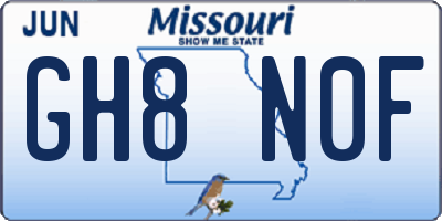 MO license plate GH8N0F