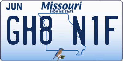 MO license plate GH8N1F