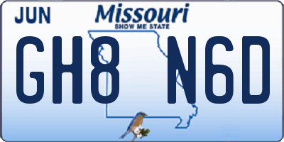 MO license plate GH8N6D