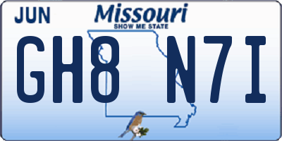 MO license plate GH8N7I
