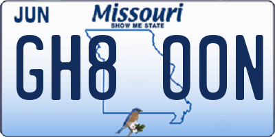 MO license plate GH8O0N