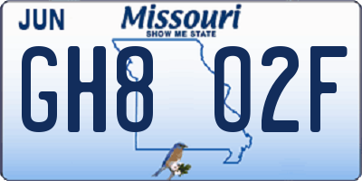 MO license plate GH8O2F