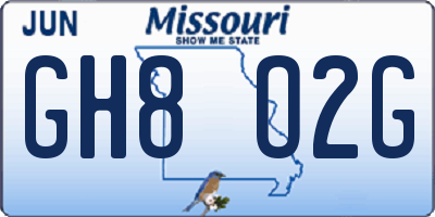 MO license plate GH8O2G