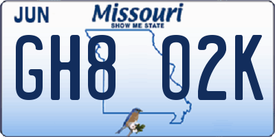 MO license plate GH8O2K