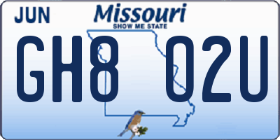 MO license plate GH8O2U
