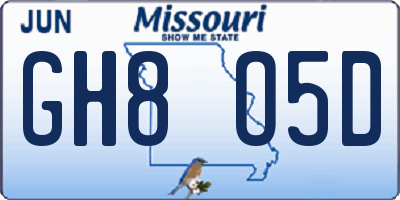 MO license plate GH8O5D