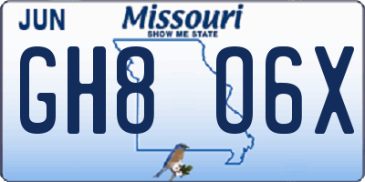 MO license plate GH8O6X