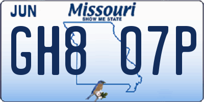 MO license plate GH8O7P