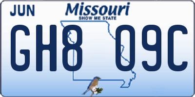 MO license plate GH8O9C
