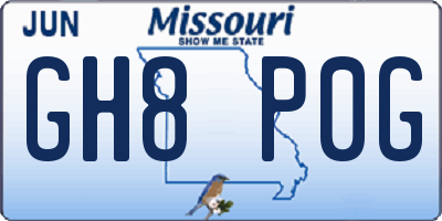 MO license plate GH8P0G