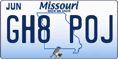 MO license plate GH8P0J