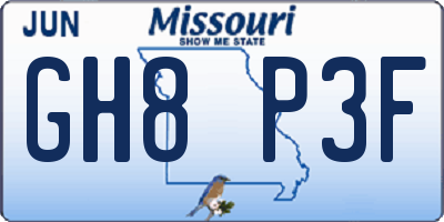 MO license plate GH8P3F