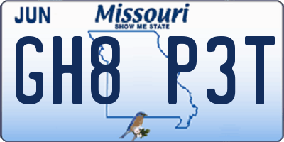 MO license plate GH8P3T