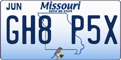 MO license plate GH8P5X
