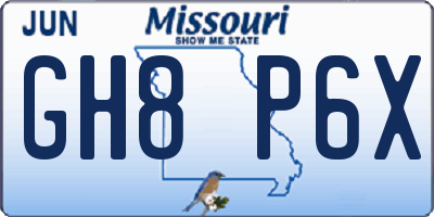 MO license plate GH8P6X