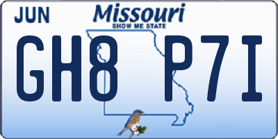 MO license plate GH8P7I