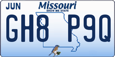 MO license plate GH8P9Q