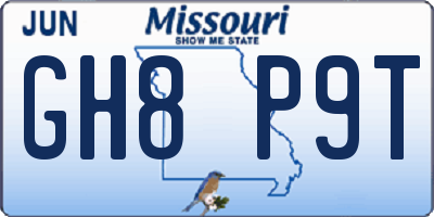 MO license plate GH8P9T