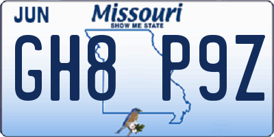 MO license plate GH8P9Z