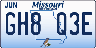 MO license plate GH8Q3E