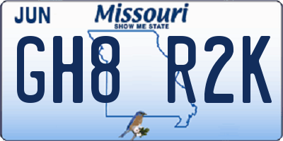MO license plate GH8R2K