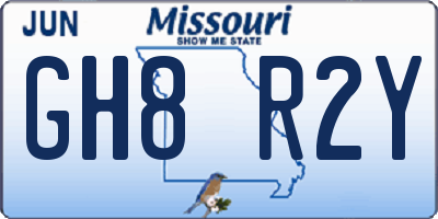 MO license plate GH8R2Y
