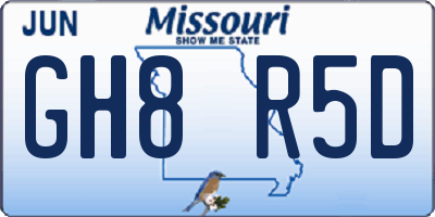 MO license plate GH8R5D