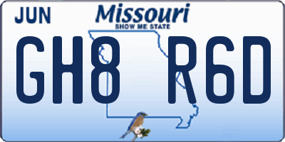 MO license plate GH8R6D