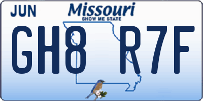 MO license plate GH8R7F