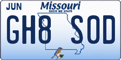 MO license plate GH8S0D