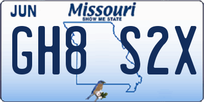 MO license plate GH8S2X
