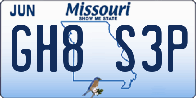 MO license plate GH8S3P
