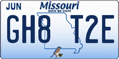 MO license plate GH8T2E