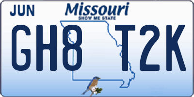 MO license plate GH8T2K