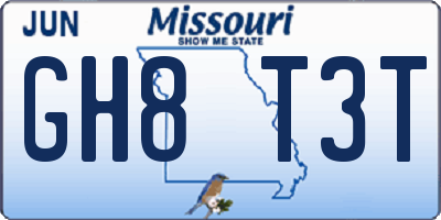 MO license plate GH8T3T