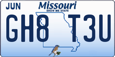 MO license plate GH8T3U
