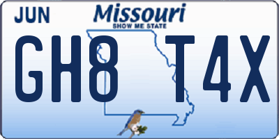 MO license plate GH8T4X