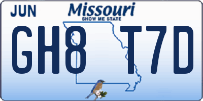 MO license plate GH8T7D